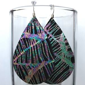 Multicolor & Black Shimmer Web Leather Earriings
